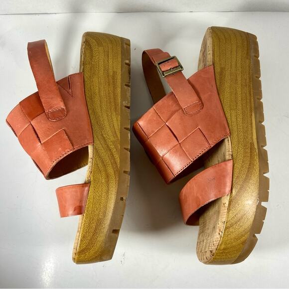 KORKS women wedges 9 coral leather woven strappy platform sandals comfort shoe - Picture 5 of 11